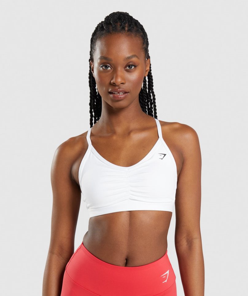 Women\'s Gymshark Ruched Sports Bra White | CA 0D7NA5